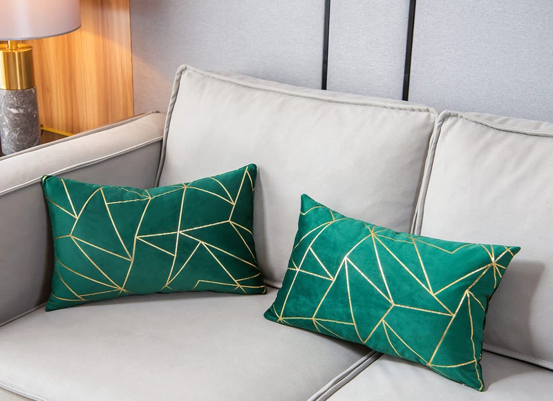YONGLIU YONGLIU Throw Pillow Covers Velvet Decorative 2 Packs Ultra-Soft Geometrical Golden Foil Rectangle Cushion Case for Christmas Sofa Bedroom Car Couch Chair (Alpine Green  12X20 )  - Image 3