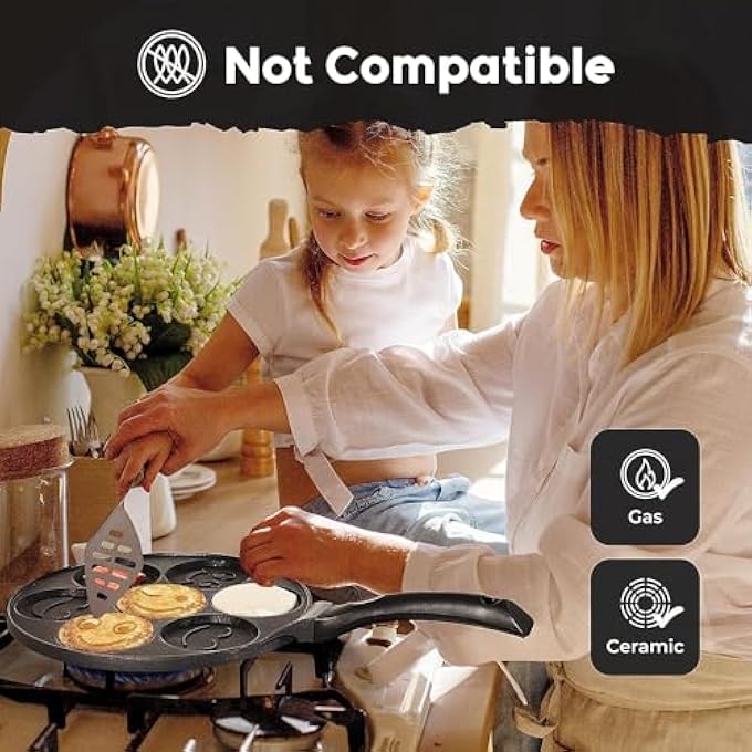 ريحني مقلاة بان بان كيك، صانع فطائر صغير، فطيرة صغيرة و7 أكواب وجه مبتسم، وكريب إفطار للأطفال أسود - Image 3