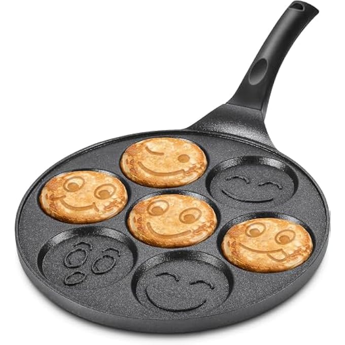 ريحني مقلاة بان بان كيك، صانع فطائر صغير، فطيرة صغيرة و7 أكواب وجه مبتسم، وكريب إفطار للأطفال أسود - Image 2