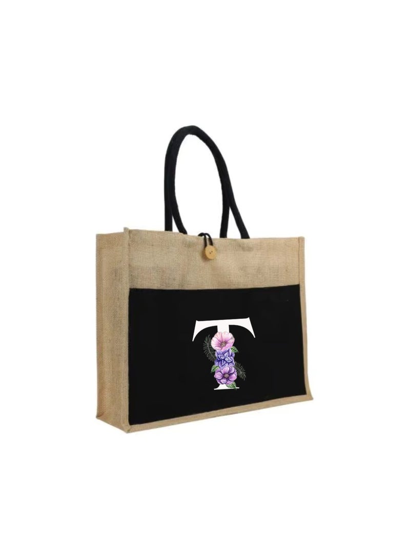 PRINTSHOP4ME Jute Bag Initial Letter Printed Design–Reusable,Durable Tote Bag For Gifting Or Everyday Use|Used For Festive Celebrations&Gifts For Special Person - Image 1
