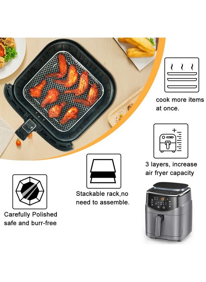 BYKITCHEN BYKITCHEN 8 inch Square Air Fryer Rack, Set of 3, Stackable Multi-Layer Stainless Steel Dehydrator Rack, Square Air Fryer Accessories for Cosori, Instant Vortex, Nuwave Airfryer, Ninja Foodi Grill  - Image 4