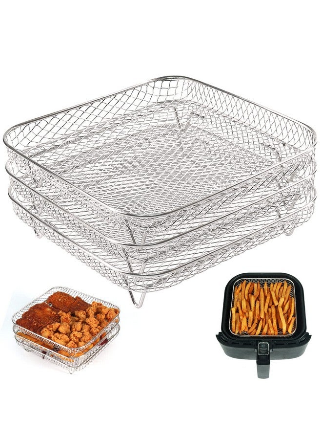 BYKITCHEN BYKITCHEN 8 inch Square Air Fryer Rack, Set of 3, Stackable Multi-Layer Stainless Steel Dehydrator Rack, Square Air Fryer Accessories for Cosori, Instant Vortex, Nuwave Airfryer, Ninja Foodi Grill  - Image 1