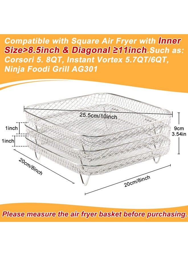 BYKITCHEN BYKITCHEN 8 inch Square Air Fryer Rack, Set of 3, Stackable Multi-Layer Stainless Steel Dehydrator Rack, Square Air Fryer Accessories for Cosori, Instant Vortex, Nuwave Airfryer, Ninja Foodi Grill  - Image 2