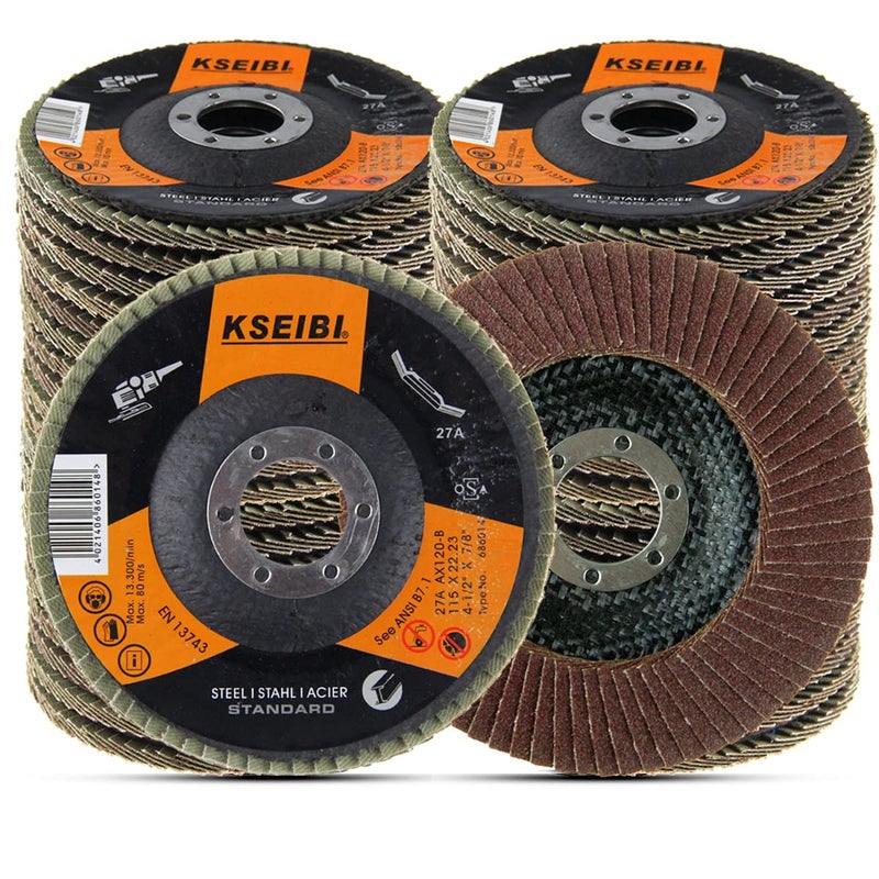 KSEIBI 686064 Aluminum Oxide 4 1/2 Inch Auto Body Flap Disc Sanding Grinding Wheel 10 Pack (Mixed 40 Pack) - Image 1