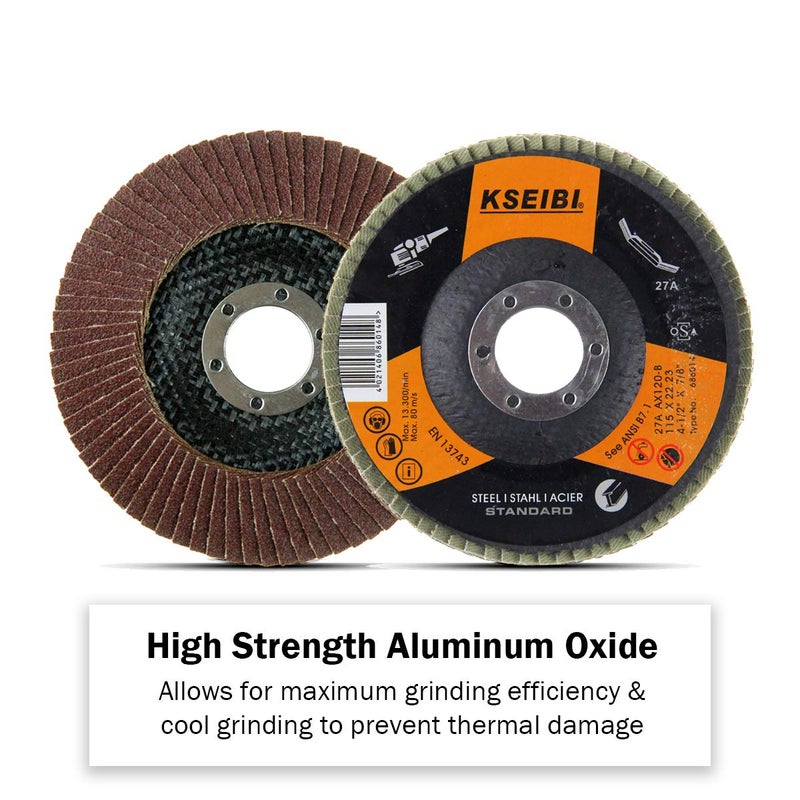 KSEIBI 686064 Aluminum Oxide 4 1/2 Inch Auto Body Flap Disc Sanding Grinding Wheel 10 Pack (Mixed 40 Pack) - Image 3