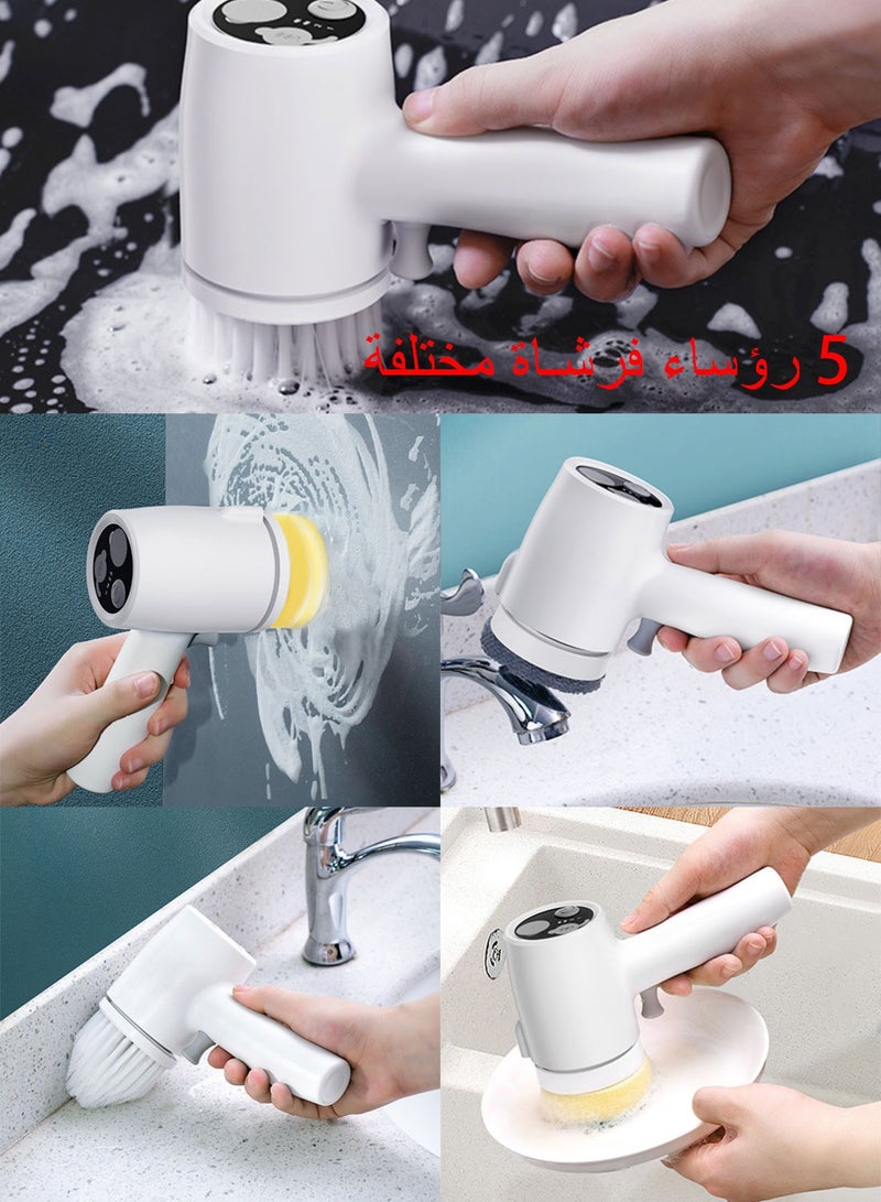 Syarme Electric Spin Scrubber, Electric Cleaning Brush Cordless Power Scrubber with 5 Replaceable Brush Heads Handheld Power Shower Scrubber with Sprayer for Bathtub, Floor, Wall, Tile, Toilet - Image 3