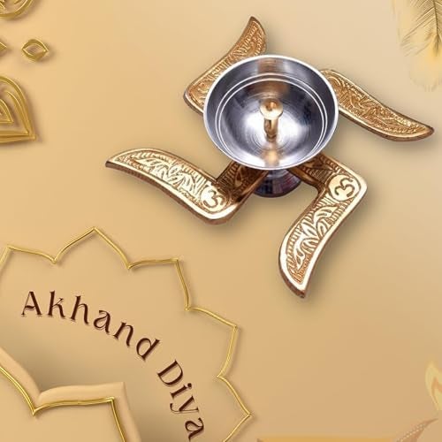 Ein Sof Swastik Brass Akhand Diya for Puja with Gift Box, Gold & White Akhand Diyas Pooja Room Decoration, Return Gift & House Warming Gift - Image 5