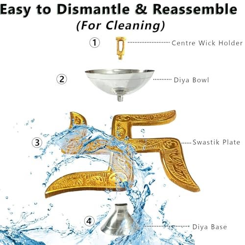 Ein Sof Swastik Brass Akhand Diya for Puja with Gift Box, Gold & White Akhand Diyas Pooja Room Decoration, Return Gift & House Warming Gift - Image 4