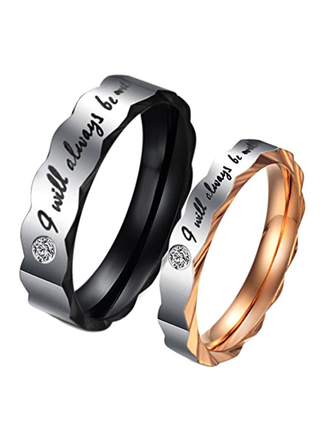 LineAve 2-Piece Stainless Steel Cubic-Zircon Couple's Matching Wedding Band Ring - Image 1