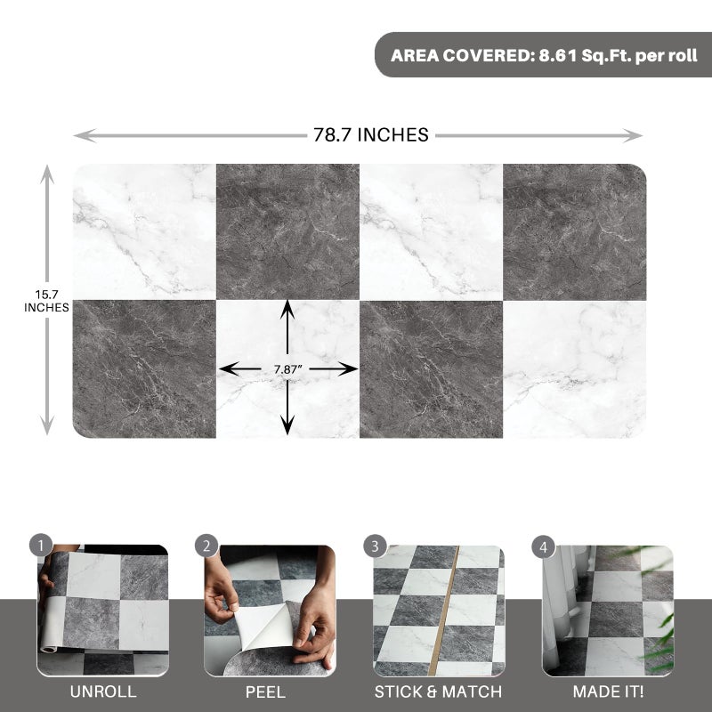 auxua Checkered Peel and Stick Vinyl Flooring Roll â€“ 15.7"x 78.7" Matte Finish Floor Paper with Wear Layer, Covers Old Floors, Quick Fix for Flooring Jobs, 1-Person Update for Kitchen, Bathroom - Image 4
