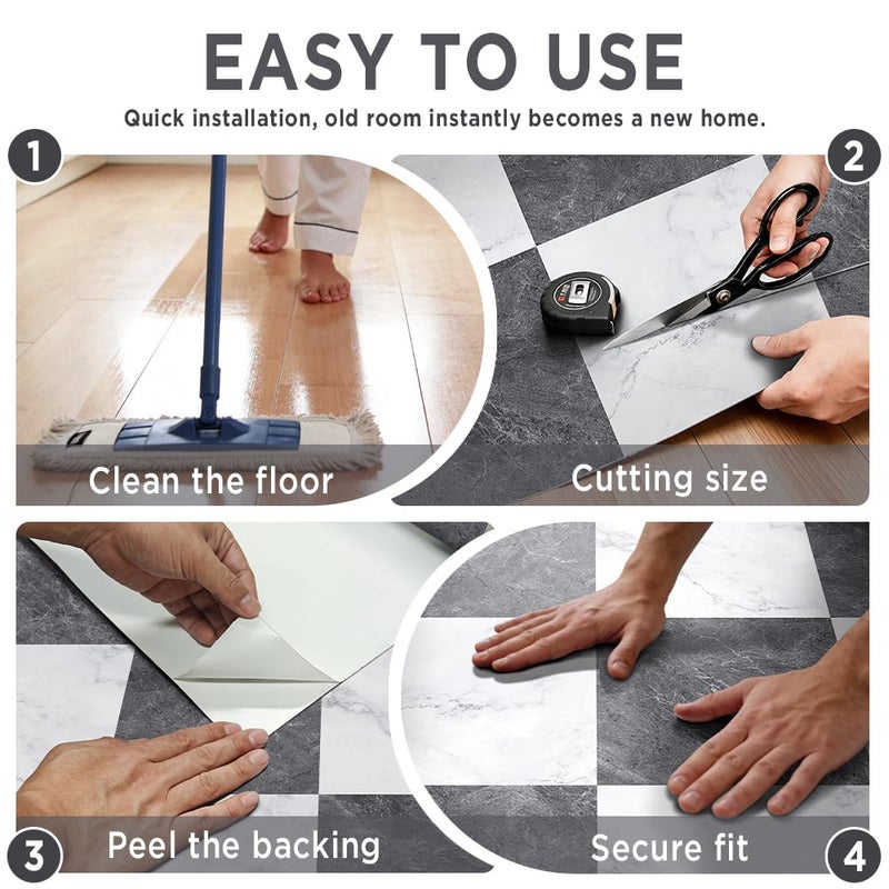 auxua Checkered Peel and Stick Vinyl Flooring Roll â€“ 15.7"x 78.7" Matte Finish Floor Paper with Wear Layer, Covers Old Floors, Quick Fix for Flooring Jobs, 1-Person Update for Kitchen, Bathroom - Image 2
