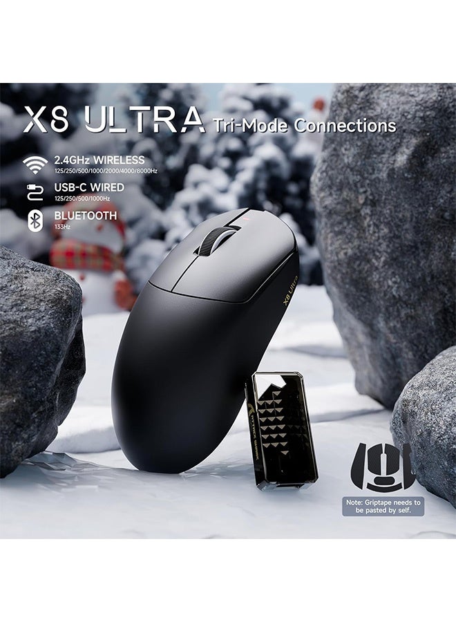 هجوم القرش فأرة الألعاب اللاسلكية X8 Ultra، خفيفة الوزن للغاية (55 غرام)، مزودة بمستشعر الألعاب PixArt PAW3950MAX، تعمل بتقنية بلوتوث/2.4 جيجا هرتز لاسلكيًا/سلكيًا، دقة DPI قابلة للتعديل حتى 42000، بطارية 500 مللي أمبير (أسود) - Image 3