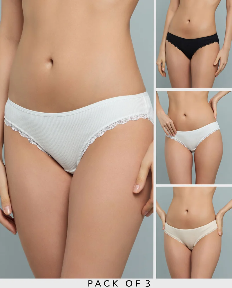 R&B 3 Pack Ribbed Bikini Briefs