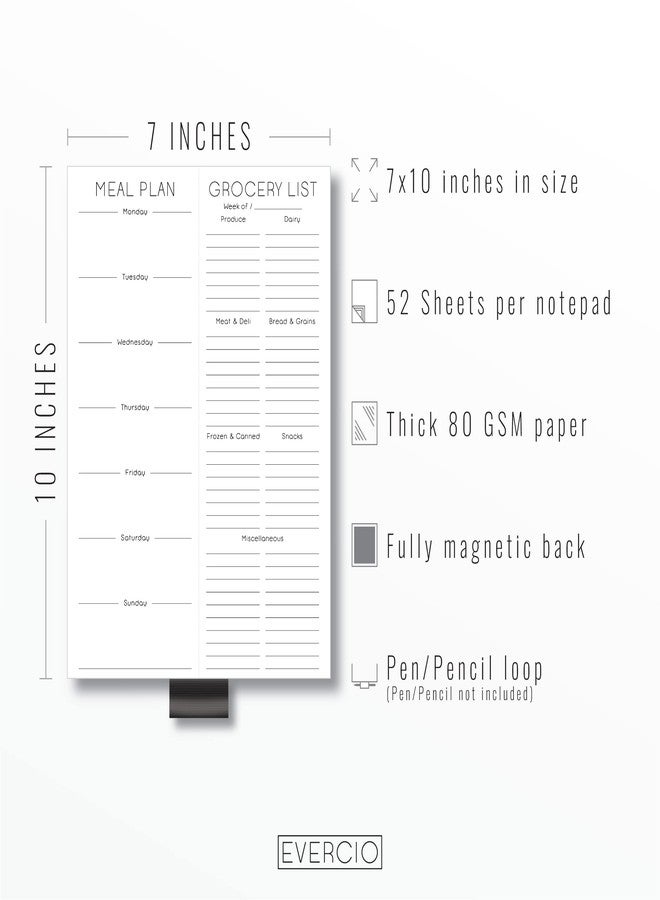 Evercio Meal Plan & Grocery List Magnetic Notepad for Refrigerator | For Shopping Lists Planner Organizer Memo Note Pad for Fridge | Kitchen Gift for Mother, Girlfriend | 7x10 Inches, 52 Sheets - Image 3