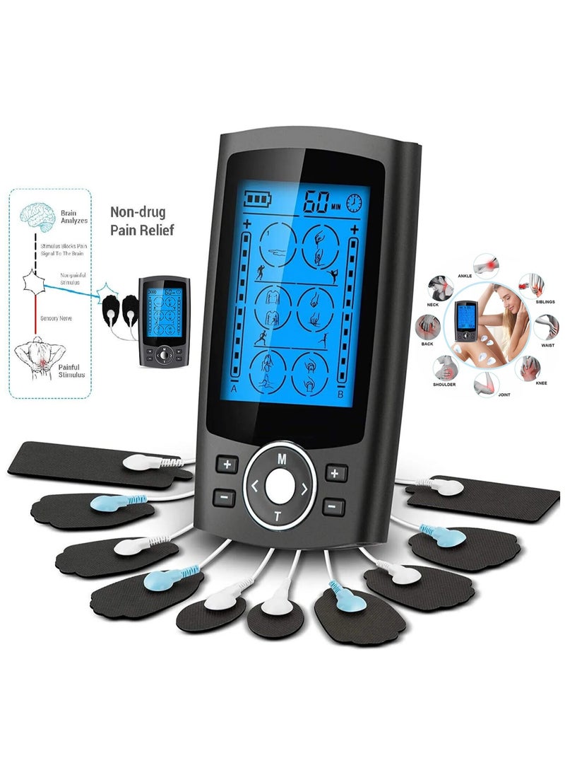 LAESO Dual Channel TENS EMS MASS Unit 36 Modes Muscle Stimulator for Pain Relief Therapy, Electronic Pulse Massager Muscle Massager with 10 Pads, Dust-Proof Drawstring Storage Bag, Fastening Cable Ties  - Image 1