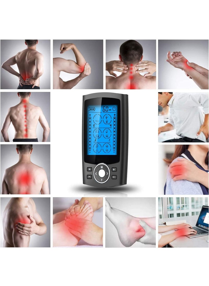 LAESO Dual Channel TENS EMS MASS Unit 36 Modes Muscle Stimulator for Pain Relief Therapy, Electronic Pulse Massager Muscle Massager with 10 Pads, Dust-Proof Drawstring Storage Bag, Fastening Cable Ties  - Image 2