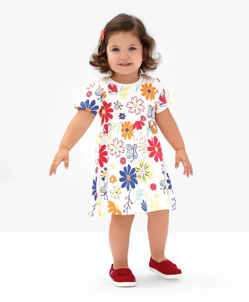 Bonfino Bonfino 100% Cotton Knit Sleeveless Frock with Rainbow Print - Blue