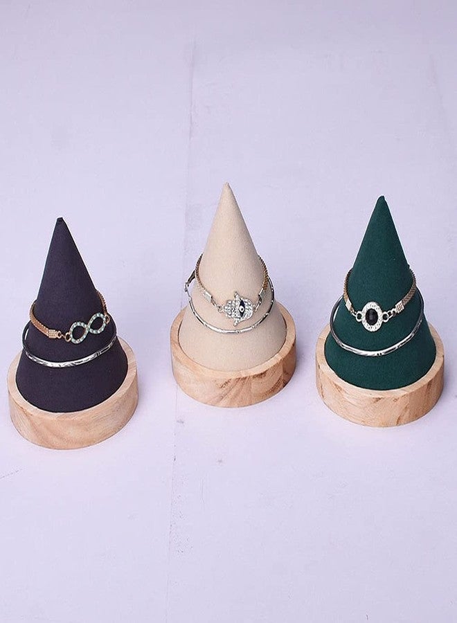 Teensery 1 Piece Wooden Cone Shaped Bracelet Display Holder Wood Bangle Watch Anklet Stand for Home Exhibition Retail Stores (Dark Grey) - Image 5