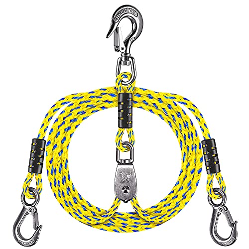 Dolibest 16ft Boat Tow Harness Boat Tow Ropes, Easy Connection w/ 3 Large Stainless Steel Hooks and Pully for Tow 1-4 Rider Towable Tube - Image 1
