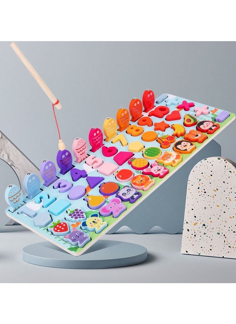 Highland - 7 in 1 Wooden Shape Number Fruit Animal Sorting Fishing Game Early Development Toy - Image 1