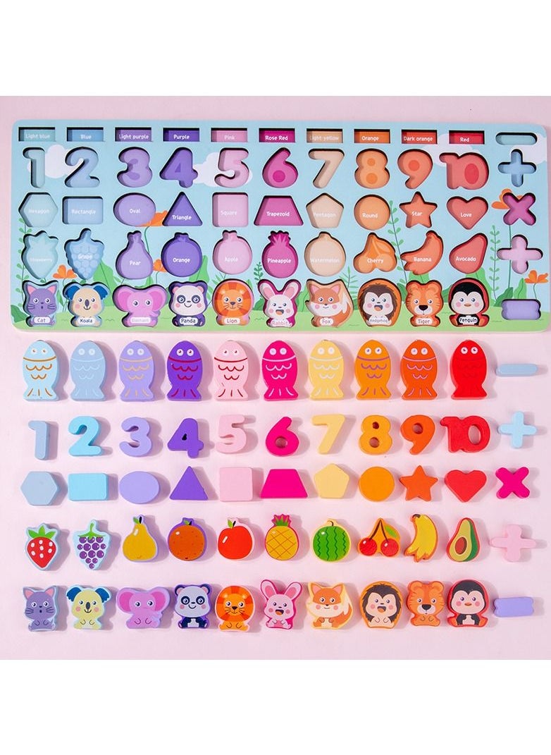 Highland - 7 in 1 Wooden Shape Number Fruit Animal Sorting Fishing Game Early Development Toy - Image 1