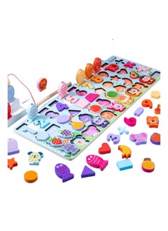 7 in 1 Wooden Shape Number Fruit Animal Sorting Fishing Game Early Development Toy