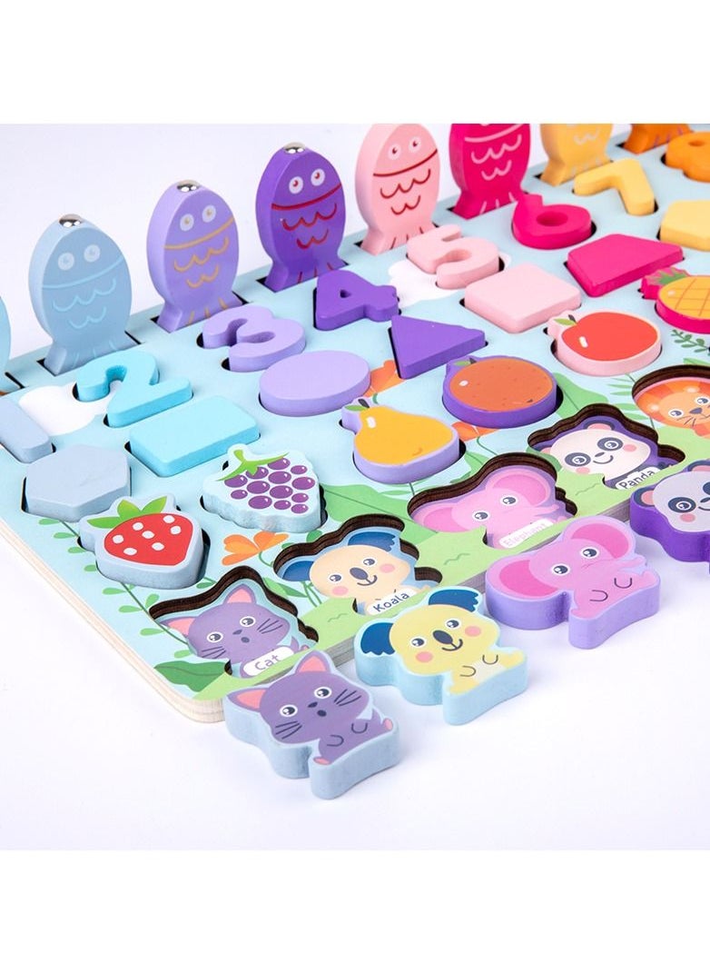 Highland - 7 in 1 Wooden Shape Number Fruit Animal Sorting Fishing Game Early Development Toy - Image 1