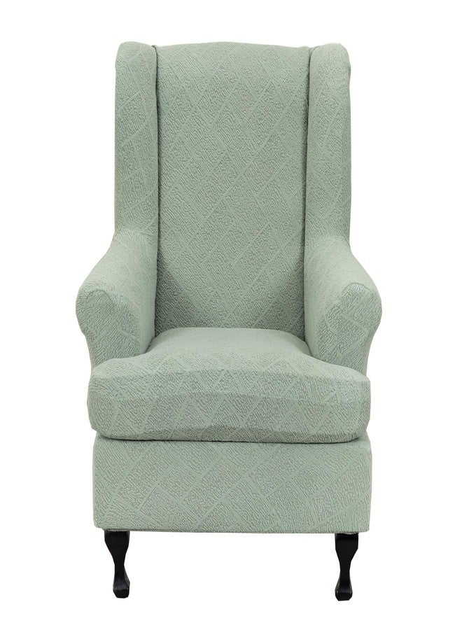 CRFATOP 2 Piece Stretch Wingback Chair Cover Jacquard Wing Chair Slipcovers Spandex Fabric Wingback Armchair Covers with Elastic Bottom for Living Room Bedroom Wingback Chair,C24 - Image 1
