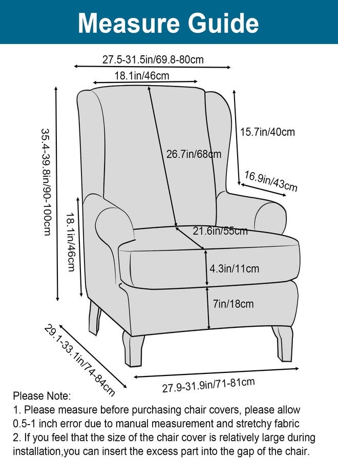 CRFATOP 2 Piece Stretch Wingback Chair Cover Jacquard Wing Chair Slipcovers Spandex Fabric Wingback Armchair Covers with Elastic Bottom for Living Room Bedroom Wingback Chair,C24 - Image 2