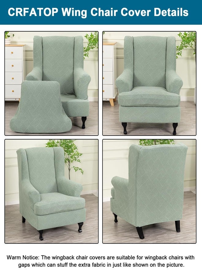 CRFATOP 2 Piece Stretch Wingback Chair Cover Jacquard Wing Chair Slipcovers Spandex Fabric Wingback Armchair Covers with Elastic Bottom for Living Room Bedroom Wingback Chair,C24 - Image 4