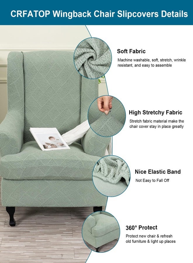 CRFATOP 2 Piece Stretch Wingback Chair Cover Jacquard Wing Chair Slipcovers Spandex Fabric Wingback Armchair Covers with Elastic Bottom for Living Room Bedroom Wingback Chair,C24 - Image 3
