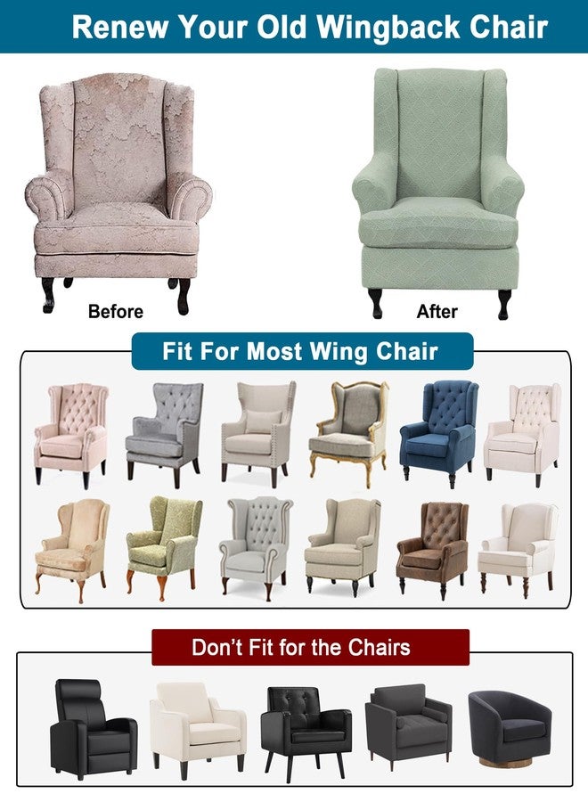 CRFATOP 2 Piece Stretch Wingback Chair Cover Jacquard Wing Chair Slipcovers Spandex Fabric Wingback Armchair Covers with Elastic Bottom for Living Room Bedroom Wingback Chair,C24 - Image 5
