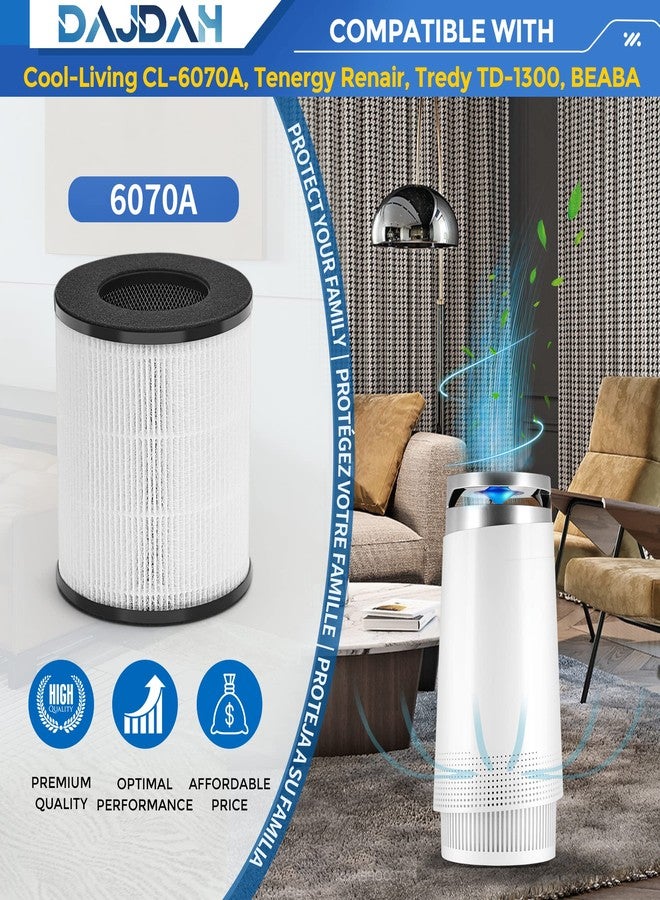 DAJDAH CL-6070A Replacement Filter Compatible with Tenergy Renair TAP01, Cool-Living CL-6070A, BEABA Nursery and Tredy TD-1300 Air Purifier with H13 True HEPA Filter for Home Pet Allergies, White, 2-Pack - Image 2