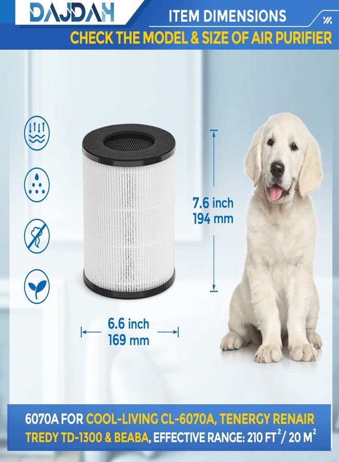 DAJDAH CL-6070A Replacement Filter Compatible with Tenergy Renair TAP01, Cool-Living CL-6070A, BEABA Nursery and Tredy TD-1300 Air Purifier with H13 True HEPA Filter for Home Pet Allergies, White, 2-Pack - Image 3