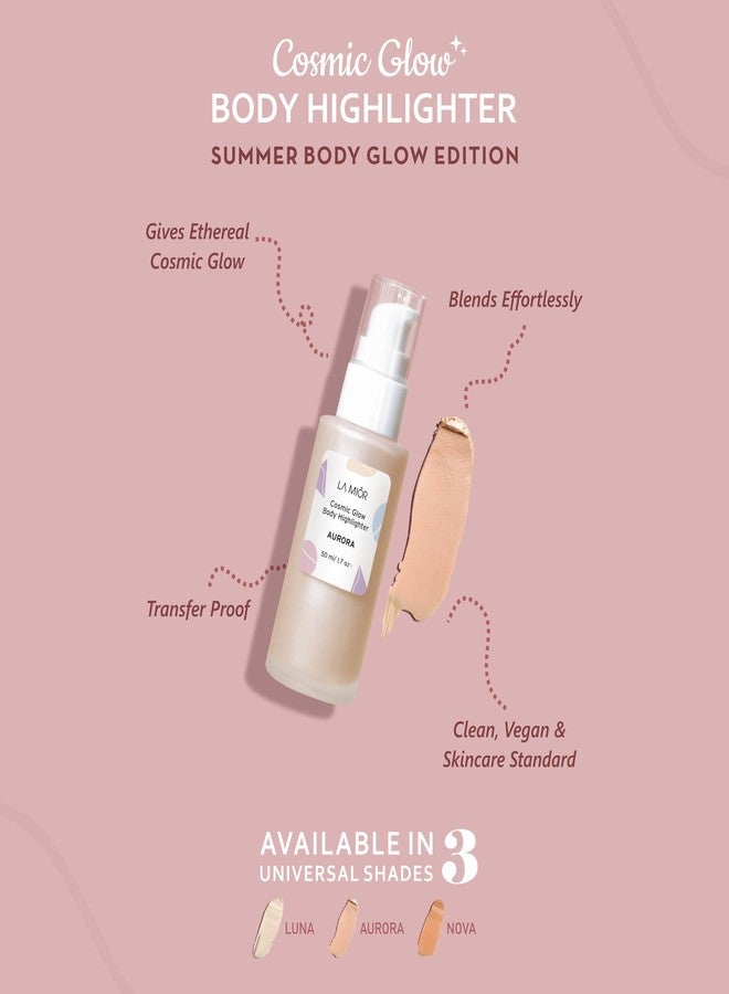 LAMIOR LA MIOR Cosmic Glow Body Highlighter - Aurora | Liquid Highlighter for Body, Flawless Radiance, Lit-from-Within, Blurs Imperfections, Transfer & Sweat Proof, Clean - 50ml - Image 4