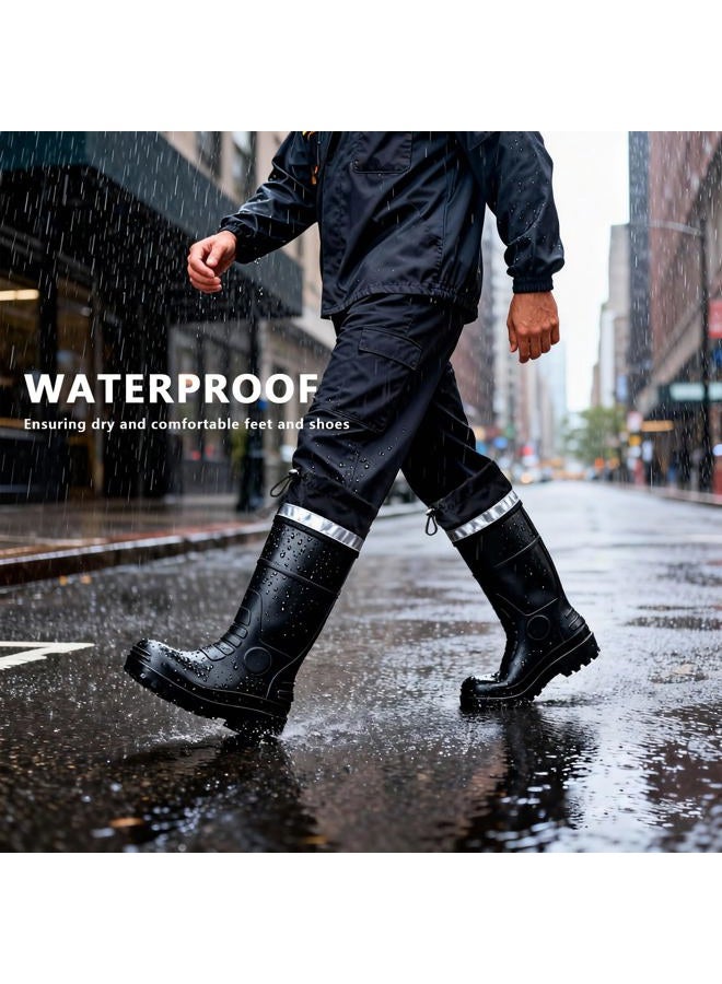 E KAINI Mens Rain Boots Knee High Waterproof Boot with PVC Rubber Mud Boots for Men, Comfort Lightweight Gardening Fishing Shoes for Yard Farm Outdoor Work, Black, 9-10 - Image 3