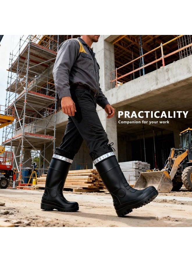 E KAINI Mens Rain Boots Knee High Waterproof Boot with PVC Rubber Mud Boots for Men, Comfort Lightweight Gardening Fishing Shoes for Yard Farm Outdoor Work, Black, 9-10 - Image 5