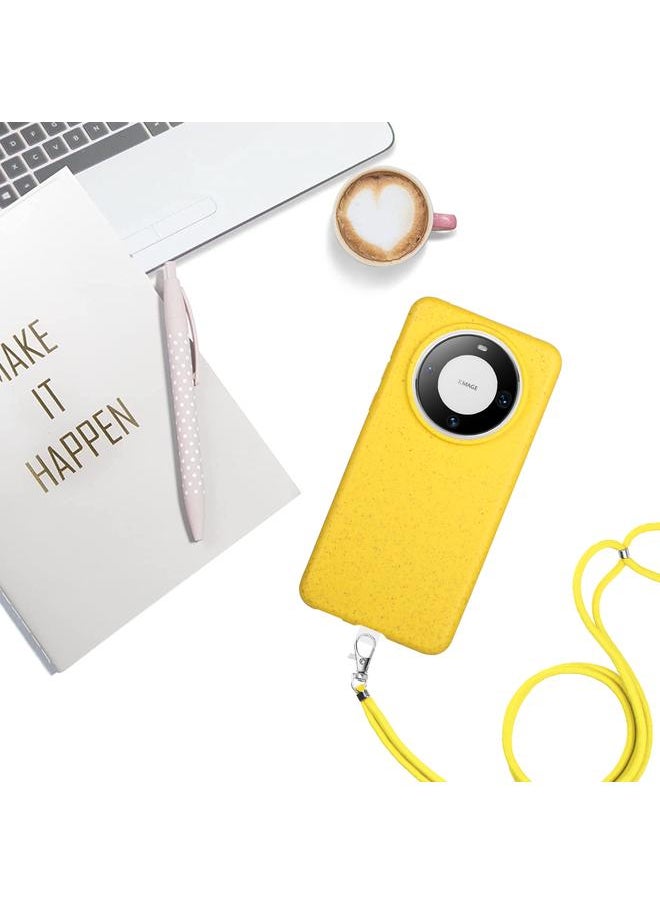 Case For Huawei Mate 60 Pro Wheat MagSafe Magnetic Straw Material + TPU Phone Case with Lanyard