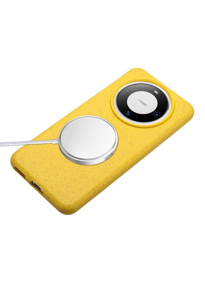 Case For Huawei Mate 60 Pro Wheat MagSafe Magnetic Straw Material + TPU Phone Case with Lanyard