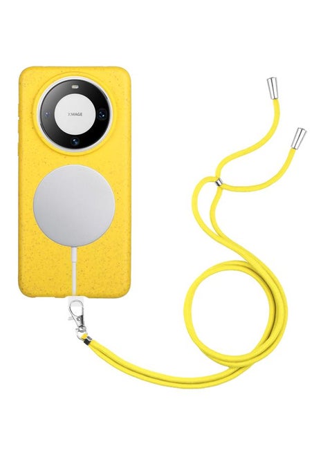Case For Huawei Mate 60 Pro Wheat MagSafe Magnetic Straw Material + TPU Phone Case with Lanyard