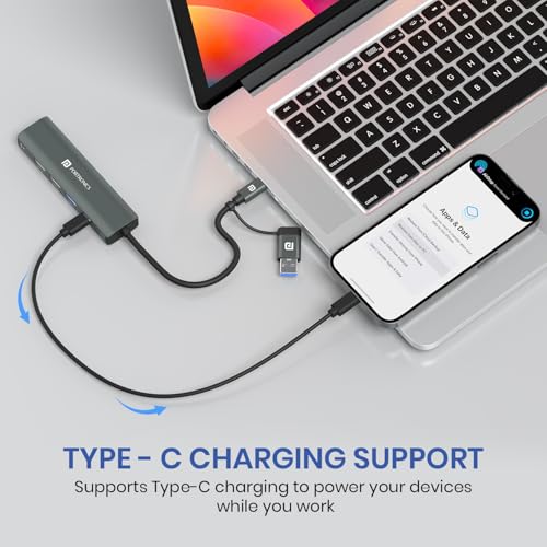 Portronics Mport Edge,5 Ports Dual USB Hub Dock, Superfast USB 3.0, High Speed 2.0, Type-C 5V2A Port, 100 Mbps RJ45 Ethernet, Versatile & High-Speed Connectivity Hub for Laptops & Desktops (Grey) - Image 4