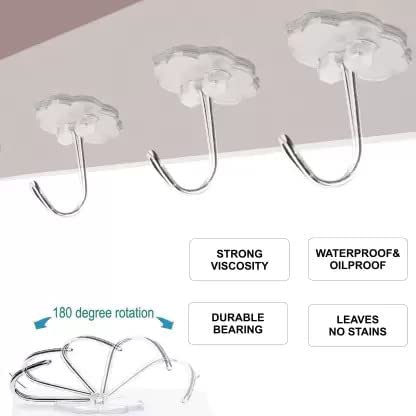 FORCE 24 Force24 - Self Adhesive Wall Hooks for Kitchen Organizer Hook for Wall Without Drilling for Home Kitchen Bathroom Bedroom Keys Bag Towels - 6 Stainless Steel Hook with Plastic Strip (Silver Pack of 2) - Image 4