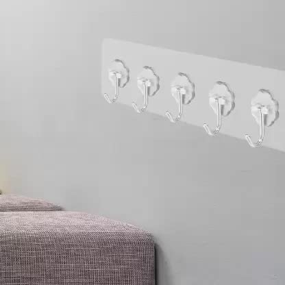 FORCE 24 Force24 - Self Adhesive Wall Hooks for Kitchen Organizer Hook for Wall Without Drilling for Home Kitchen Bathroom Bedroom Keys Bag Towels - 6 Stainless Steel Hook with Plastic Strip (Silver Pack of 2) - Image 2