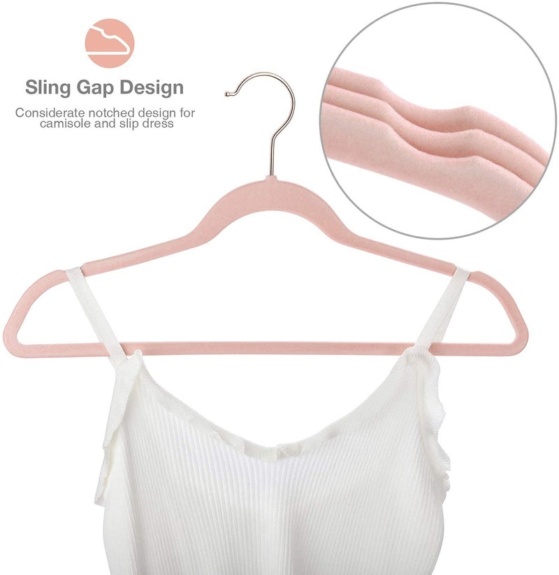 KITCHMO- Premium Velvet Hangers Non Slip Velvet Suit Hangers Rose Gold Hooks,Space Saving Clothes Hangers Velvet Hangers Non-Slip 360 Degree Swivel Hook Clothes Hangers Velvet (Peach, Pack of 40) - Image 5