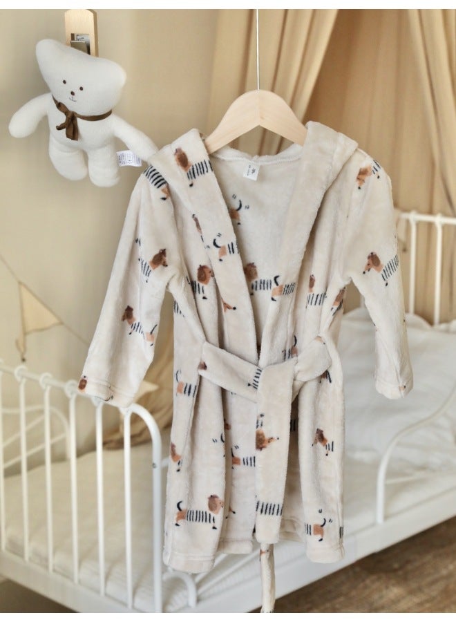 Children's Winter Coral Velvet Bathrobe For Boys And Girls Aged 2-5, Moisture-absorbing Bathrobe, Home Wear, Thickened And Warm Baby Pajamas