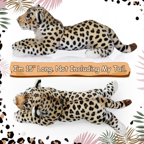 RoundFunny 15 Inch Stuffed Animal Leopard Easter Gifts Cheetah Plush Realistic Wild Jungle Animals Leopards Toys for Girls Boys Birthday Leopard - Image 5