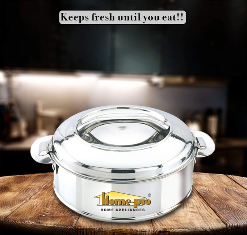 Home Pro Home-pro - Stainless Steel Classy Casserole & Serving Bowl |Hotpot| Double Wall Insulated | hot and Cold | Keeps Food Fresh | Food Safe 7500 ML Silver  - Image 3