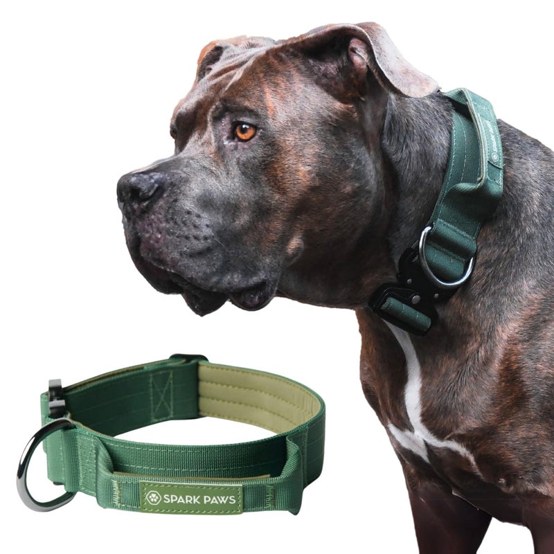 Spark Paws Tactical Dog Collar - Heavy Duty, Premium Quality, Thick and Durable for Large and Medium Dogs - Solid Green - M - Image 1