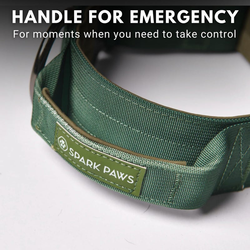 Spark Paws Tactical Dog Collar - Heavy Duty, Premium Quality, Thick and Durable for Large and Medium Dogs - Solid Green - M - Image 4