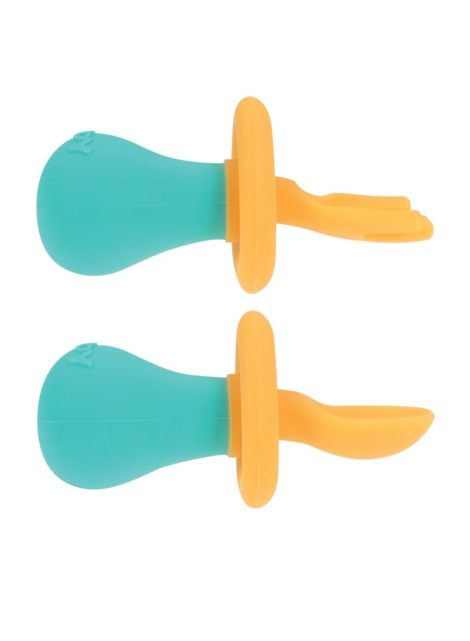Nuby First Fork and Spoon Set - Utensils with Safety Guards for Babies 6+ Months - Orange and Aqua - Image 2